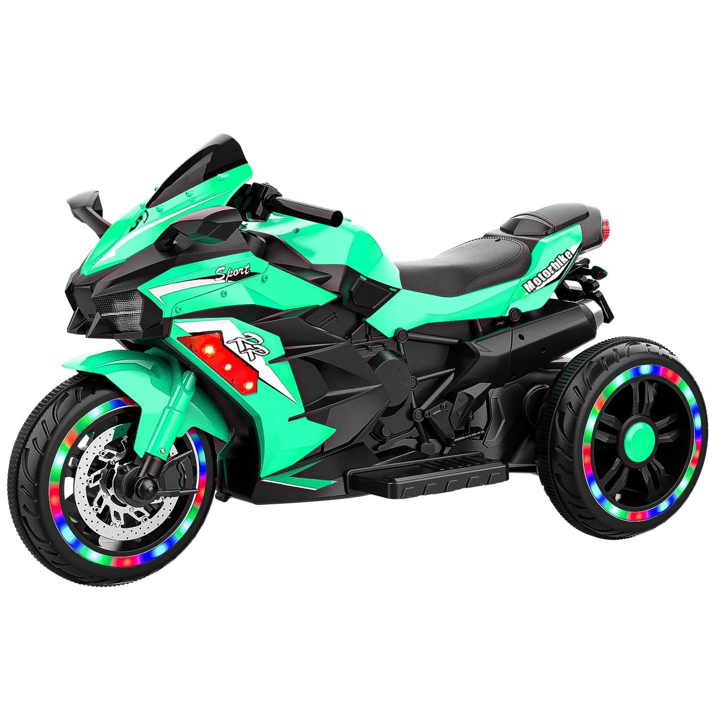 Werseon 12V Electric Motorcycle for Kids, 3-Wheel Ride On Motorcycle for 2-4 Years Old, Battery Powered Ride on Toy with LED Light Wheels, MP3, Bluetooth, up to 110lbs, Green