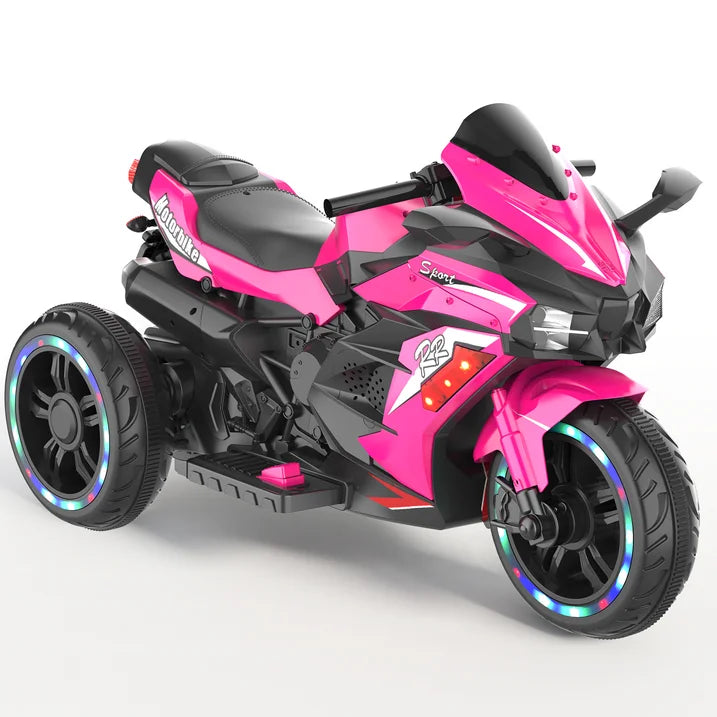 HNH 12V Ride on Motorcycle for Kids, Battery Powered 3 Wheels Motorcycle Toy with Bluetooth, Music, Light