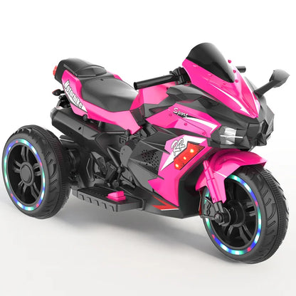 HNH 12V Ride on Motorcycle for Kids, Battery Powered 3 Wheels Motorcycle Toy with Bluetooth, Music, Light