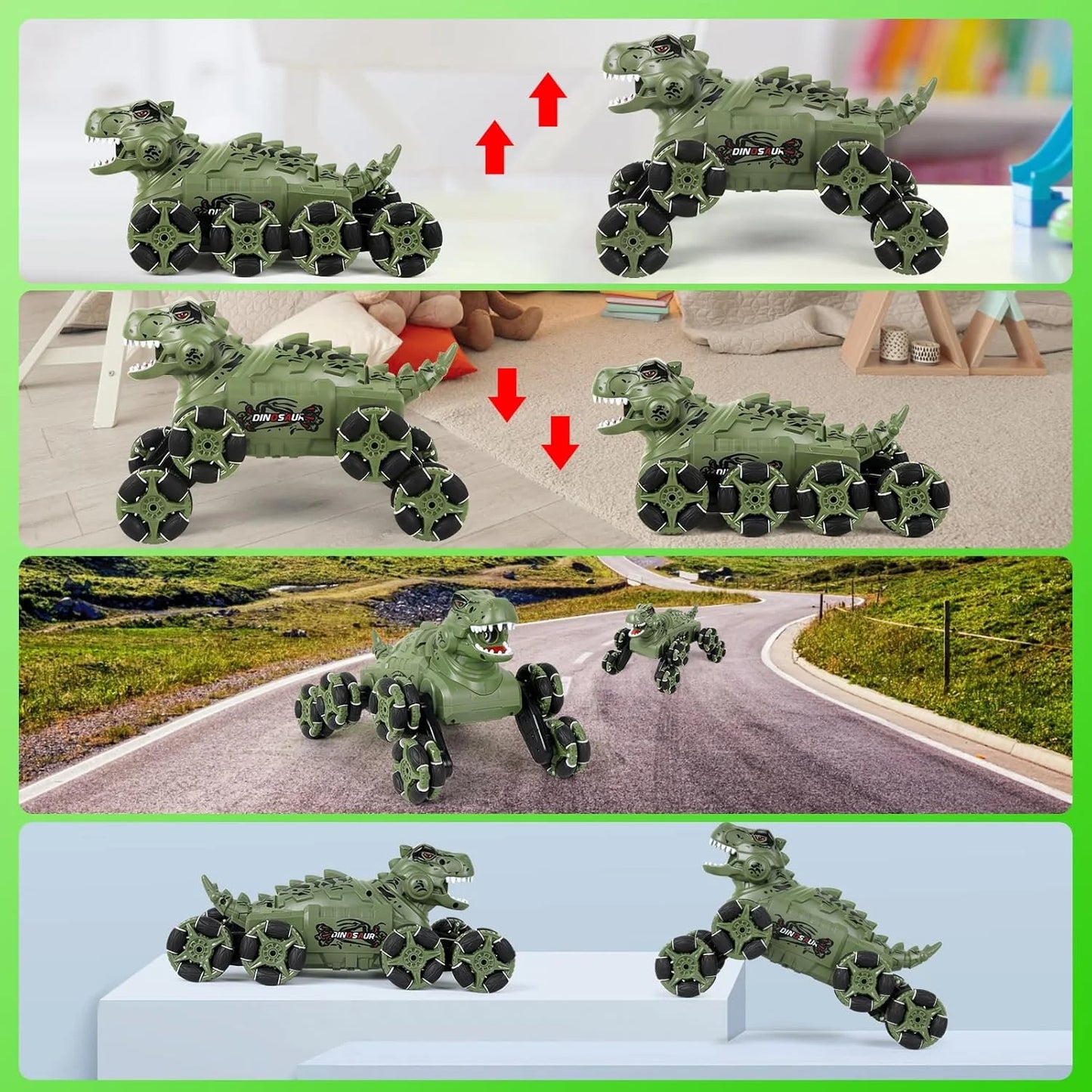 HNH 8WD Monster Truck Toys, Dinosaur Remote Control Car for Boys Age 3-12, Stunt RC Cars with Spray&Light, Christmas Birthday Gifts