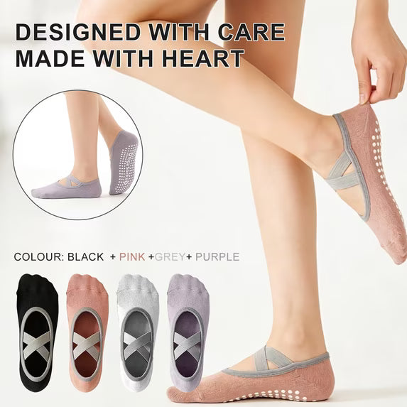YOMYM Yoga Sock Pilate Socks, 4 Pairs Non-Slip Grip Socks for Women, Perfect for US 7-10