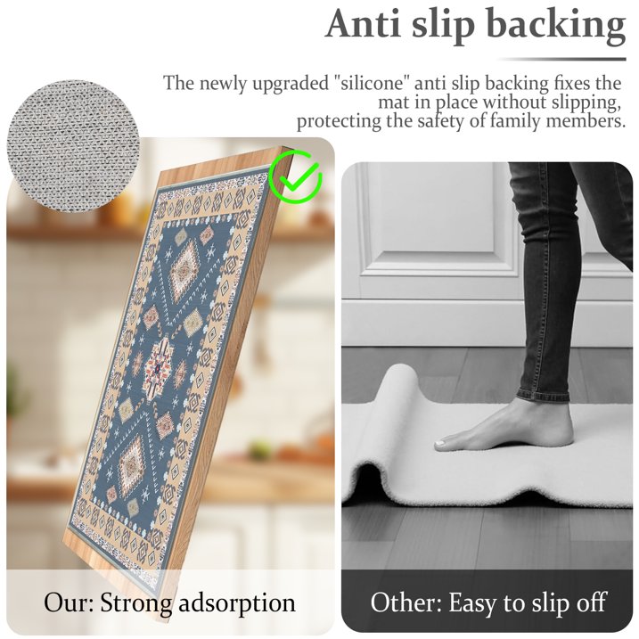 TECHVIDA Kitchen Rugs 4 Piece Set,Non Slip Machine Washable Kitchen Mats,Boho Vintage Abstract Kitchen Carpet for Farmhouse Living Room Hallway