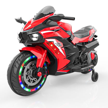 Cheelom Kids Motorcycle,12V Ride on Motorcycle Kids Toys, Children Electric Motorcycle with Hand Racing, PU Seat, Red
