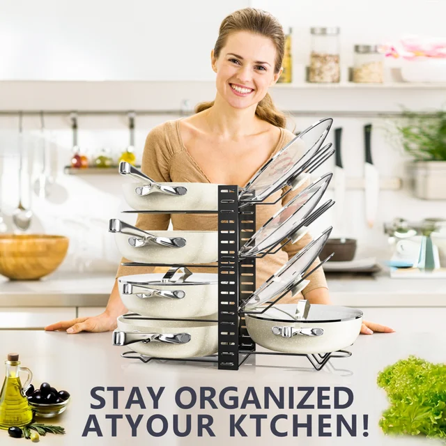 Werseon Pots and Pans Rack under Cabinet, Pots and Lids Storage,Kitchen Cookware Sets Organizers and Storage, Adjustable Pan Organizer