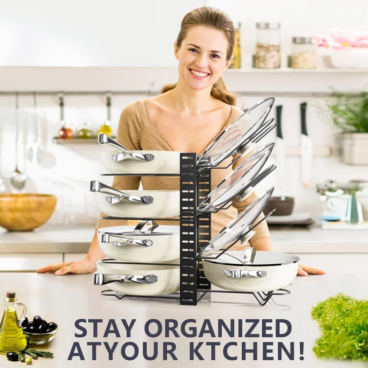 Werseon Pots and Pans Rack under Cabinet, Pots and Lids Storage,Kitchen Cookware Sets Organizers and Storage, Adjustable Pan Rack Organizer
