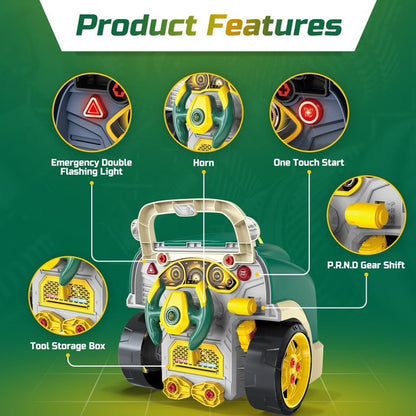 HNH Kids Truck Engine Toy Set for 3-6, Kids Mechanic Repair Set, Take Apart Motor Vehicle, Pretend Play Car Service Station with Light Horn Alarm