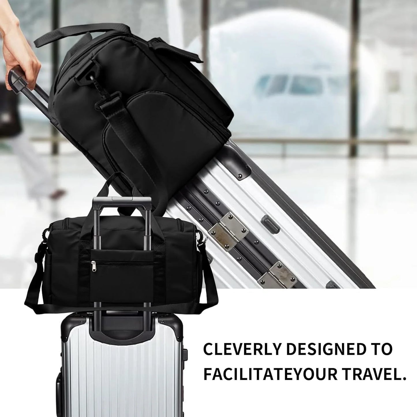 YOMYM Travel Duffel Tote Bag with Dry Wet Separation Pocket, Weekender Bag for Women and Men，Waterproof Bag with Shoe Compartment