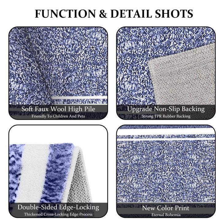 TECHVIDA Bathroom Rugs 3pcs Set,Non-Slip Ultra Soft Bath Rugs,Water Absorbent,Machine Washable,Dark Blue