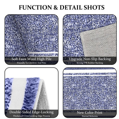 TECHVIDA Bathroom Rugs 3pcs Set,Non-Slip Ultra Soft Bath Rugs,Water Absorbent,Machine Washable,Dark Blue