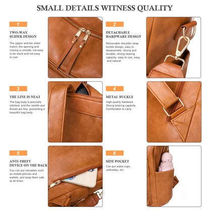 HONGLONG Women's Backpack Purse, Fashion Large Travel Leather Backpack Shoulder Bags for Ladies, Brown