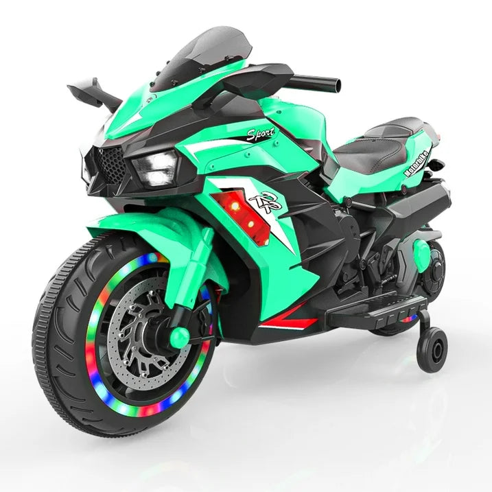 Werseon 12V Ride On Motorcycle, Battery Powered Electric Motorcycle for Kids, Ride on Toy with LED Light Wheels, MP3, Bluetooth, Green
