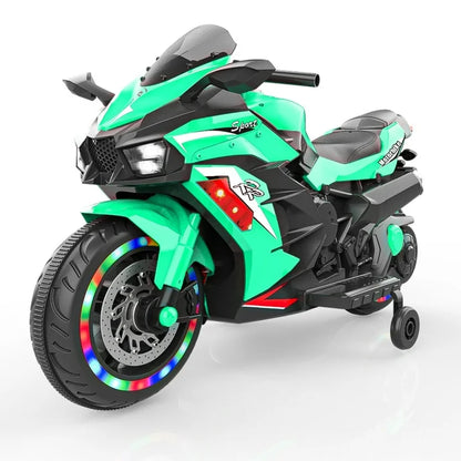 Werseon 12V Ride On Motorcycle, Battery Powered Electric Motorcycle for Kids, Ride on Toy with LED Light Wheels, MP3, Bluetooth, Green