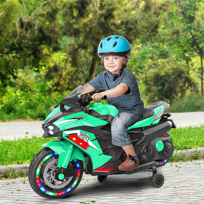Cheelom 12V Kids Ride on Motorcycle, 2 Wheels Motorbike for Kids with Training, Lights,Music Green