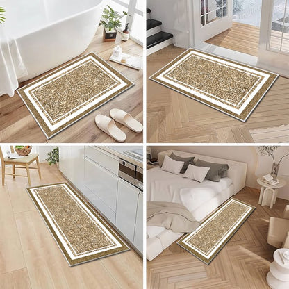TECHVIDA Bathroom Rugs 3pcs Set,Non-Slip Ultra Soft Bath Rugs,Water Absorbent,Machine Washable,Dark Beige