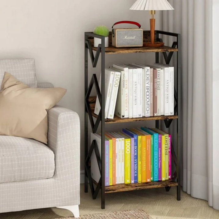 Cheelom 3 Tier Bookshelf for Small Space, Small Metal Book Rack, Organizers and Storage for Office, Living Room, Bedroom, Rustic