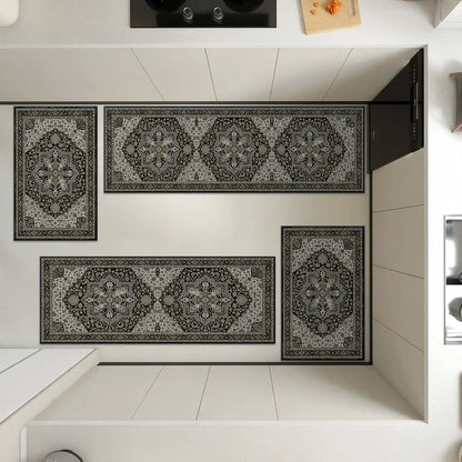 TECHVIDA Kitchen Rugs 4 Piece Set,Non Slip Machine Washable Kitchen Mats,Boho Vintage Abstract Kitchen Carpet for Farmhouse Living Room Hallway