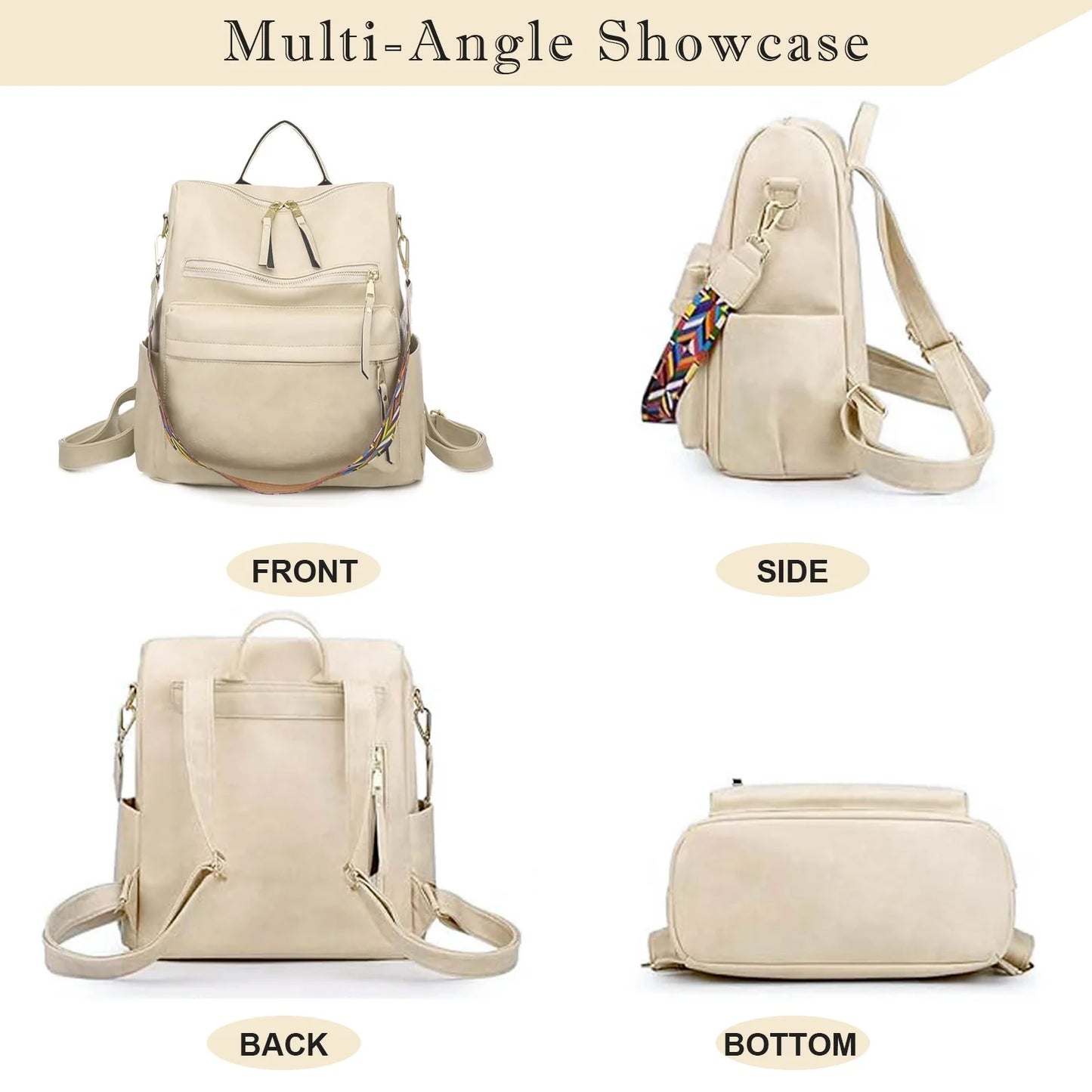 YOMYM Women Backpack Purse Fashion Leather Designer Ladies Convertible Travel College Shoulder Bags with Colorful Strap