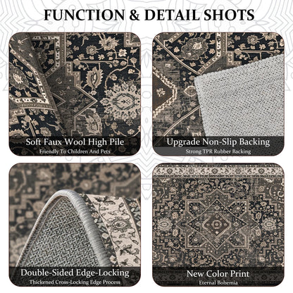 TECHVIDA Kitchen Rugs 4 Piece Set,Non Slip Machine Washable Kitchen Mats,Boho Vintage Abstract Kitchen Carpet for Farmhouse Living Room Hallway