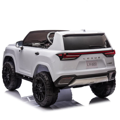 24V Two Seater Ride On Car Truck for Kids,Licensed LEXUS LX600 Electric Ride On Car with Parents Control,Bluetooth,Music,Power Display,Adjustable Volume-White