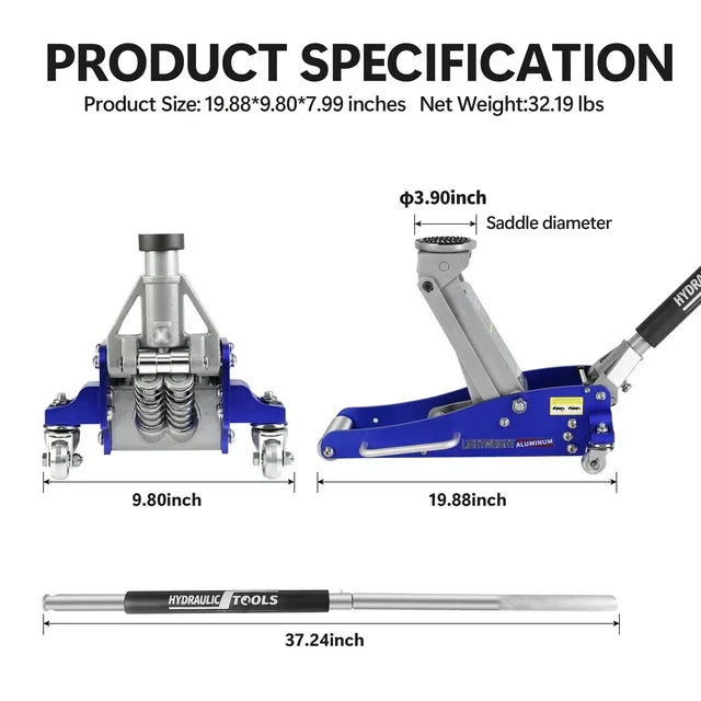 ELTPOWER Hydraulic Low Profile Aluminum and Steel Racing Floor Jack with Dual Piston Quick Lift Pump 1.5 Ton
