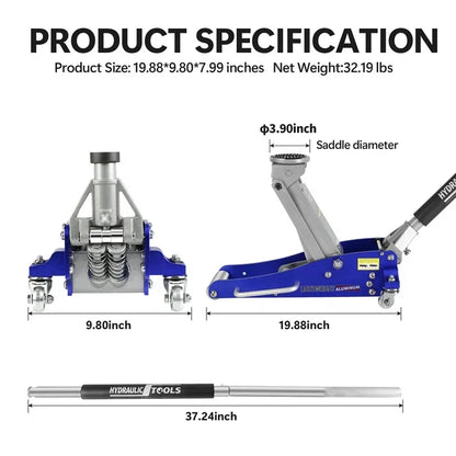 ELTPOWER Hydraulic Low Profile Aluminum and Steel Racing Floor Jack with Dual Piston Quick Lift Pump 1.5 Ton