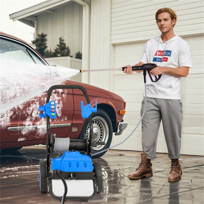 Cheelom Pressure Washer Gas Powered 120V 2300PSI High Pressure Washer with Wheels 5 Nozzle, Soap Tank, Spray Gun,Blue