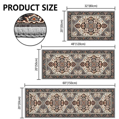 TECHVIDA Kitchen Rugs 3 Piece Set,Non Slip Machine Washable Kitchen Mats,Boho Vintage Abstract Kitchen Carpet for Farmhouse Living Room Hallway