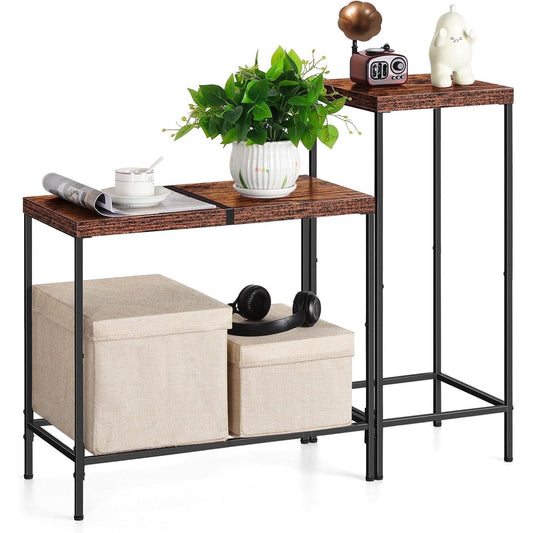 Cheelom Narrow Console Table, 2pcs,Tall Side Wooden Table, Long Hallway Sofa Side Table, Small and Slim, Living Room Table Set for Bedroom Dorm Metal