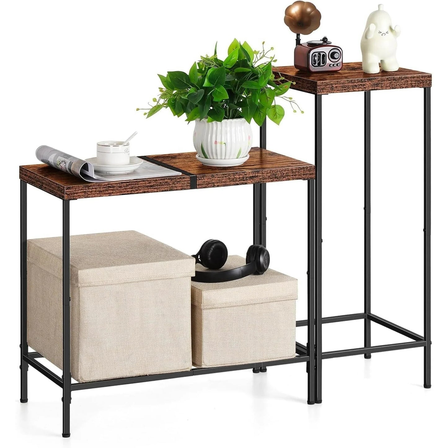 Cheelom 2 Piece Wooden Narrow Console Table, Tall Side Table, Long Hallway Sofa Side Table, Small and Slim, Living Room Table Set for Bedroom Dorm Metal