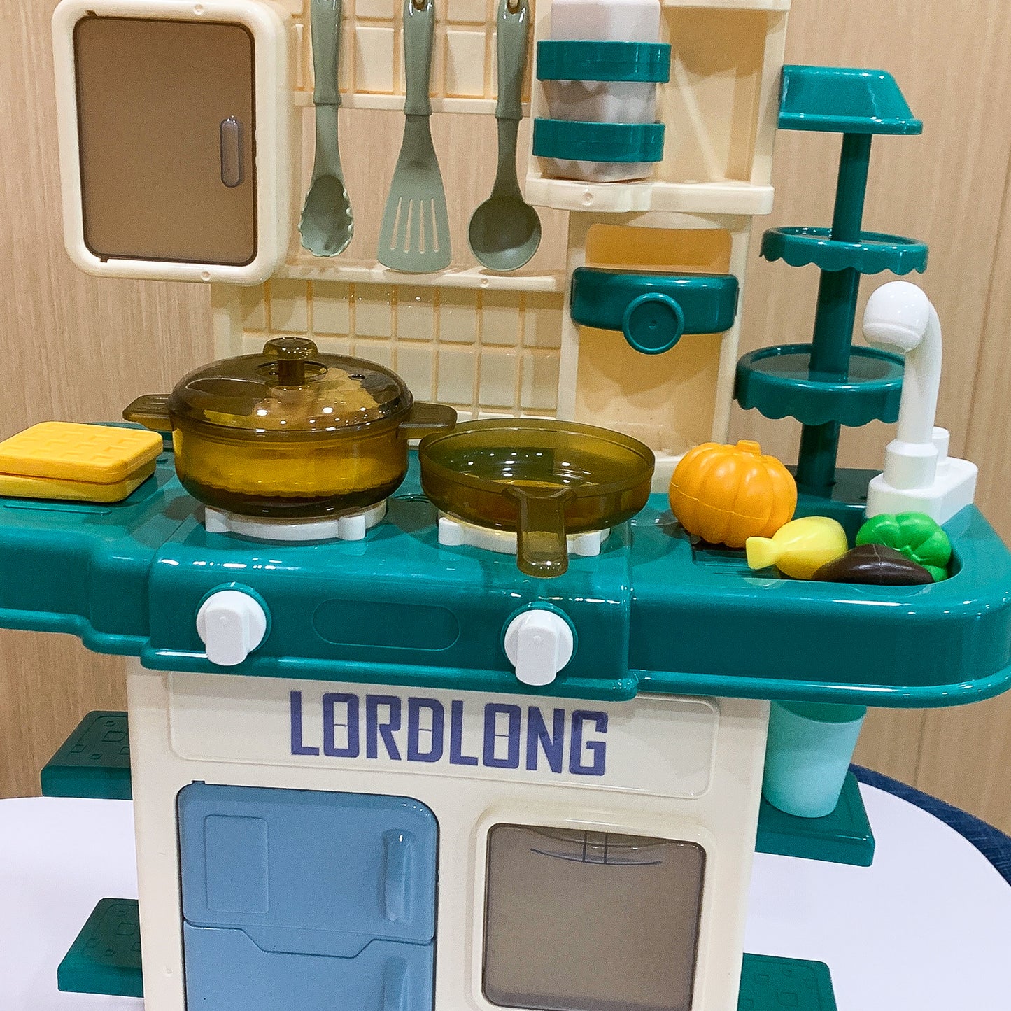 LORDLONG Kitchen Playset, 48Pcs 28Inch Pretend Play Food Toys Kitchen Set for Boys and Girls, Toy Cookware with Realistic Lights&Sounds, Simulation of Spray and Play Sink, with Toddler