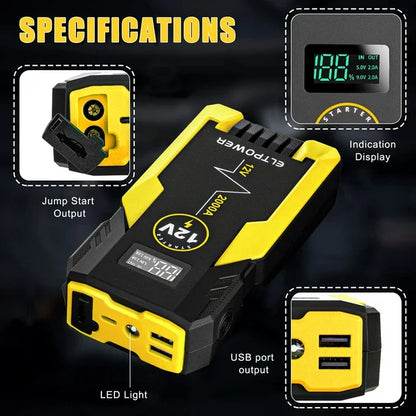 ELTPOWER 2000A Car Jump Starter,Portable Jumpstart Starters,20000mAh 12V Battery Jump Starter, (up to 8.0L Gas),Battery Booster Power Pack, Auto Jump Box with LED Light