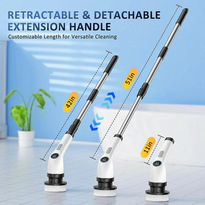 TECHVIDA Electric Spin Scrubber,Cordless Bathroom Cleaning Brush with 7 Replaceable Brush Heads,Tub and Tile Scrubber, Adjustable Extension Handle for Bathtub, Kitchen, Car.