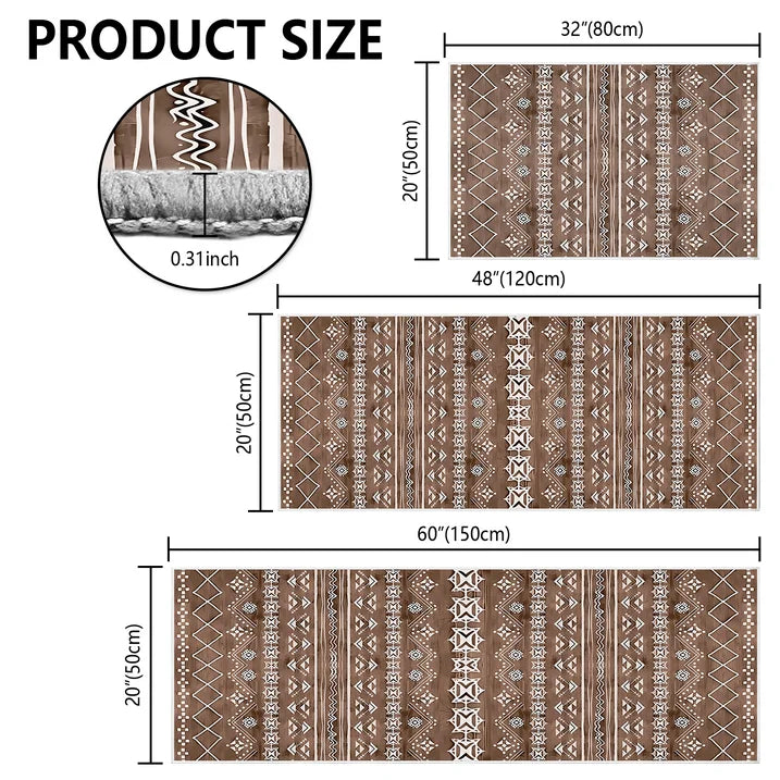 TECHVIDA Kitchen Rug Set 3 Piece,Non Slip Machine Washable Kitchen Mats,Boho Farmhouse Hallway Doormat for Home Decor