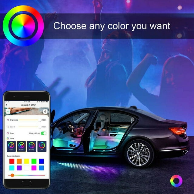 ELTPOWER 4Pcs 12LED RGB Car Interior Atmosphere Light Strip IR Music Lamp With Remote