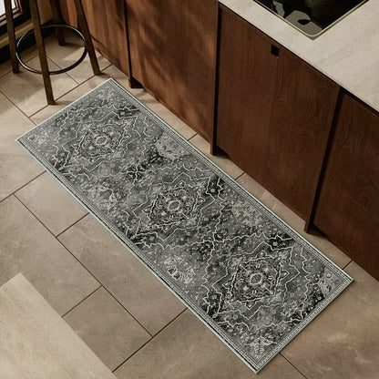 TECHVIDA Kitchen Rugs 4 Piece Set,Non Slip Machine Washable Kitchen Mats,Boho Vintage Abstract Kitchen Carpet for Farmhouse Living Room Hallway
