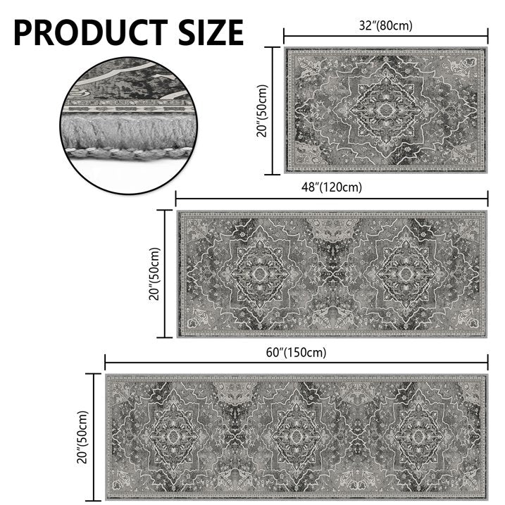 TECHVIDA Kitchen Rugs 3 Piece Set,Kitchen Mats for Floor,Non-Slip Machine Washable, Boho Farmhouse Hallway Doormat for Holiday