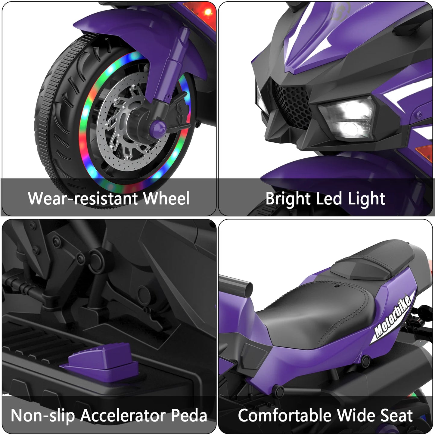 HNH 12V Ride on Toys, Kids Ride on Motorcycle, Electric Motorcycle with Training Wheels, Violet