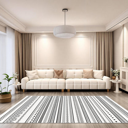 FoxHouse 5x7 Area Rugs for Living Room, Ultra Soft Boho Moroccan Washable Carpet, Neutral Non-Slip Backing Dining Room Rugs, Low Pile Carpet for Bedroom Home Office,Black