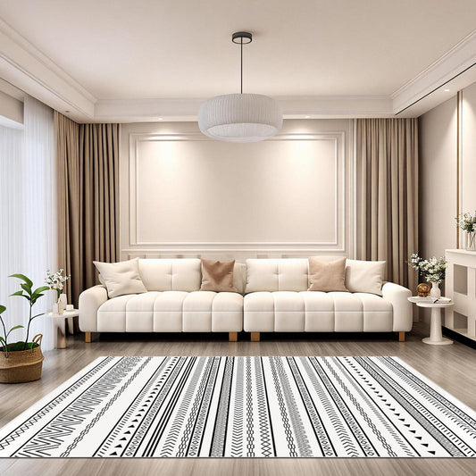 FoxHouse 5x7 Area Rugs for Living Room, Ultra Soft Boho Moroccan Washable Carpet, Neutral Non-Slip Backing Dining Room Rugs, Low Pile Carpet for Bedroom Home Office,Black