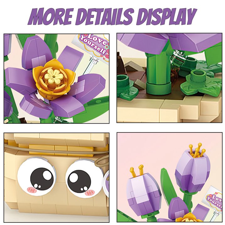 YOMYM Flower Bouquet Building Set - 430 Pieces Flowers Botanical Building Toys- Flower kit with DIY Paper Vase