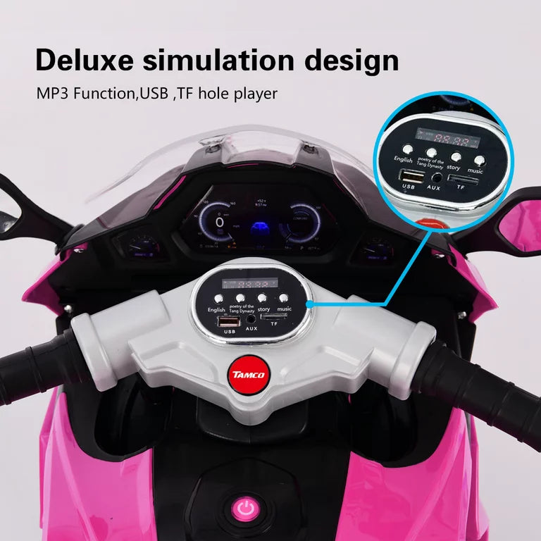 WUBEN 12V Electric Motorcycle for Kids Battery Powered Ride on Motorbike for Child with Light Wheels
