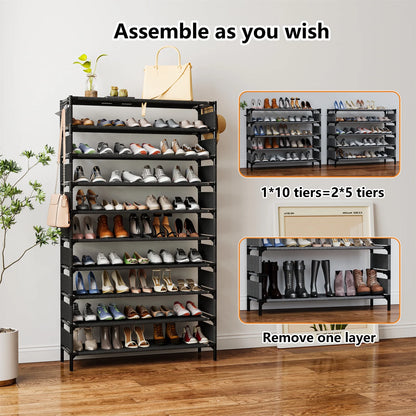 TECHVIDA Upgraded 10 Tiers Shoe Rack, Large Capacity Shoe Shelf, Tall Shoe Organizer for 50 Pairs, Space Saving Shoe Storage,Black