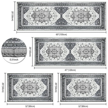 TECHVIDA Kitchen Rugs 4 Piece Set,Non Slip Machine Washable Kitchen Mats,Boho Vintage Abstract Kitchen Carpet for Farmhouse Living Room Hallway