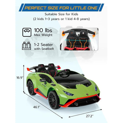 HNH Kids Ride On Car,24V Battery Powered Sports Car Toy, 2 Wider Seater Electric car with Parent Remote, 360° Spin, Sound System, LED Light,Licensed Lamborghini Electric Car for Kids Ages 3-8