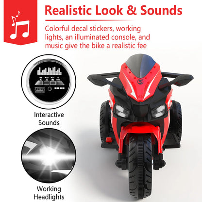 Zogymoz 12V Ride on Motorcycle for Kids, Battery Powered Motorcycle Toy with Bluetooth, Music, Light