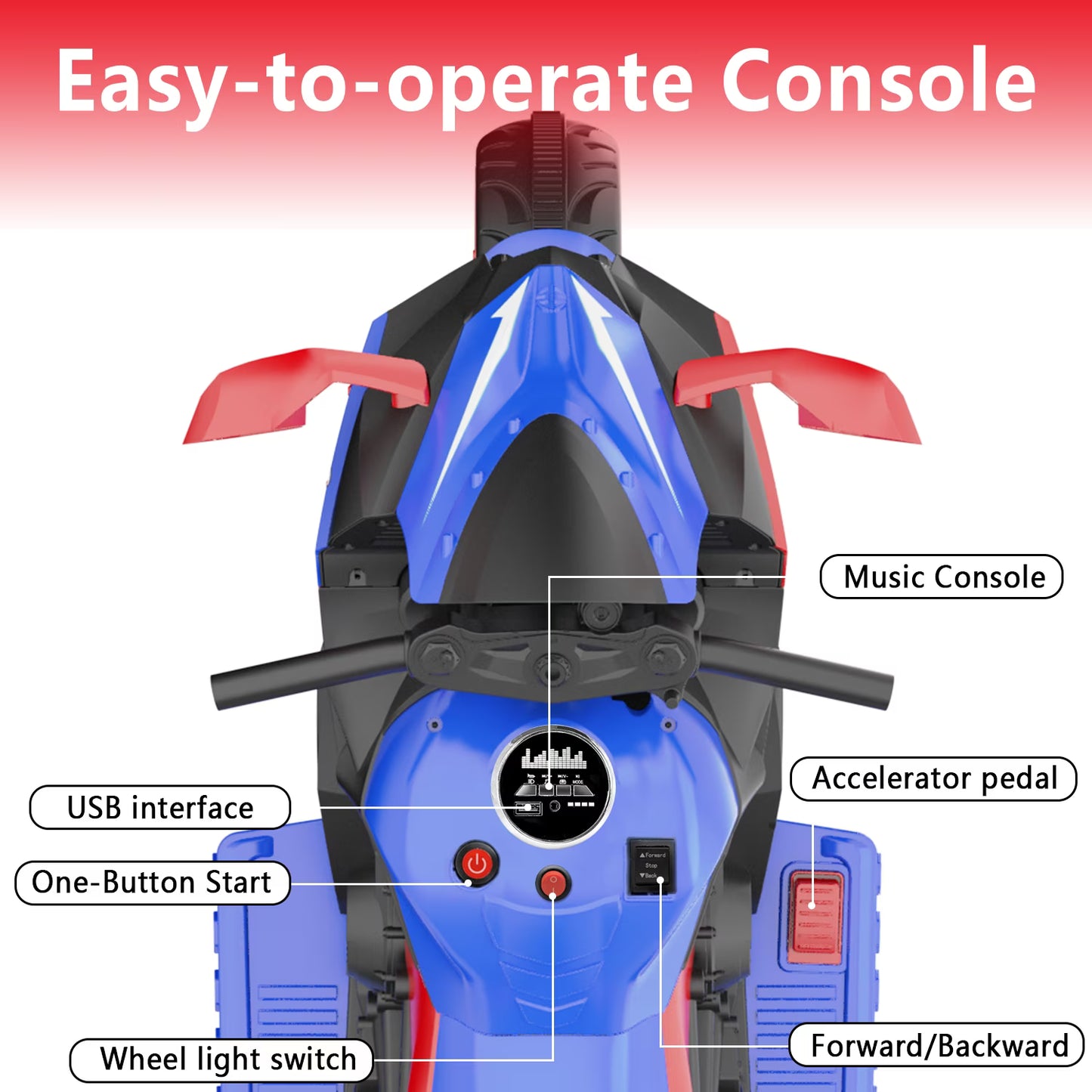 HNH 12V Kids Motorcycle with Remote Control, Electric Dirt Bike, Powered Ride ons Toys with LED Lights, Bluetooth Music
