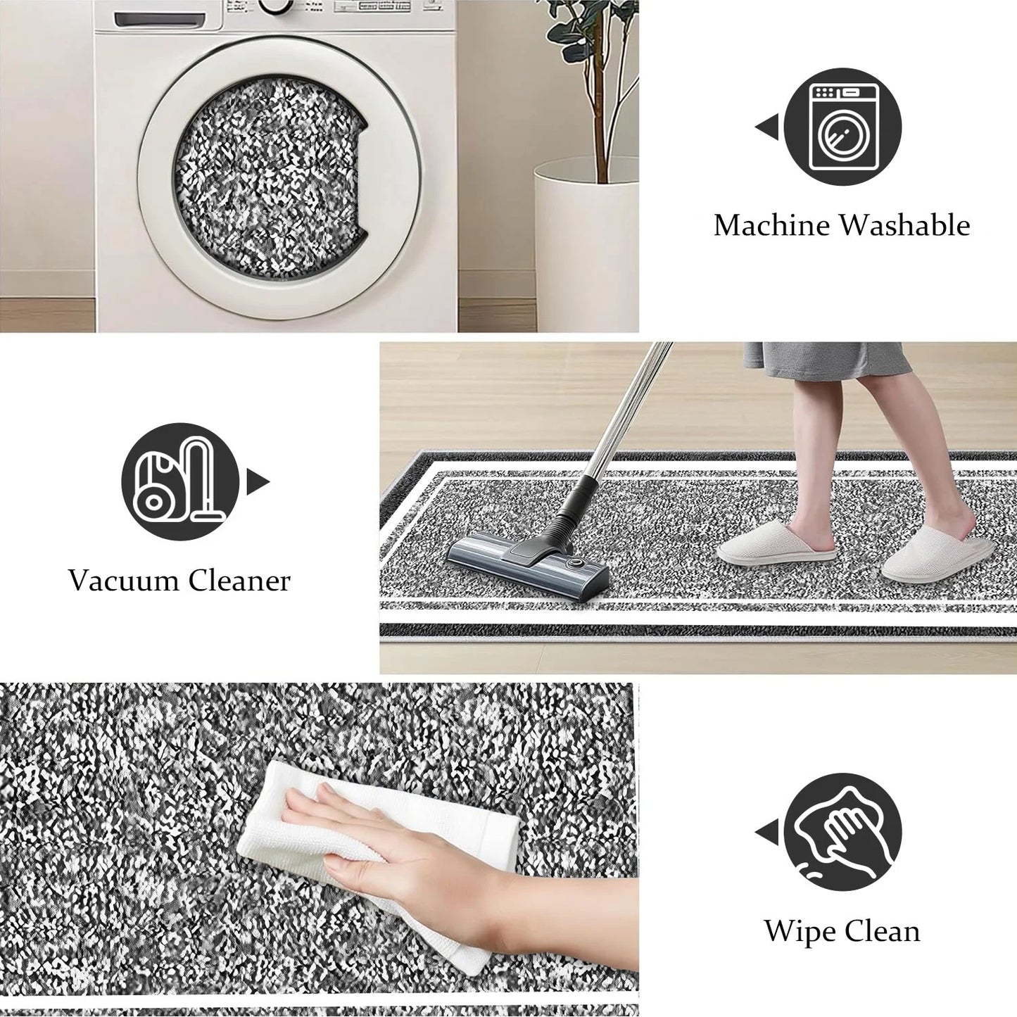 TECHVIDA Bathroom Rugs 3pcs Set,Non-Slip Ultra Soft Bath Rugs,Machine Washable,Water Absorbent,Black