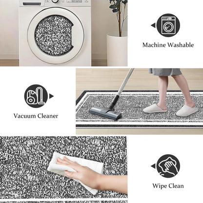 TECHVIDA Bathroom Rugs 3pcs Set,Non-Slip Ultra Soft Bath Rugs,Machine Washable,Water Absorbent,Black