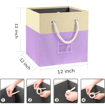Werseon Fabric Storage Cubes Bin, 4 Pack Storage Bins Organizer for Closet, 12" Storage Boxes w/ Rope Handles for Home Kids Room Closet