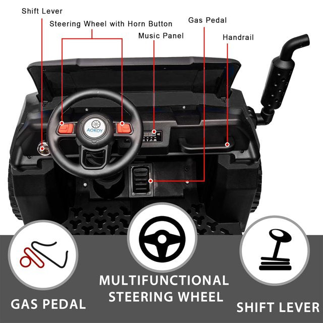 HNH 24V 2 Seater Ride On Car with 6 Large Wheels, Battery Powered Dump Truck with 2.4G Remote Control, Ride On Toy with Dump Bed, 4 Motors, 3 Speeds, Bluetooth
